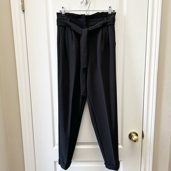 Le Chateau Black High Rise Pleated Tie-Waist Trousers Pants Size 1/2 - Picture 2 of 14